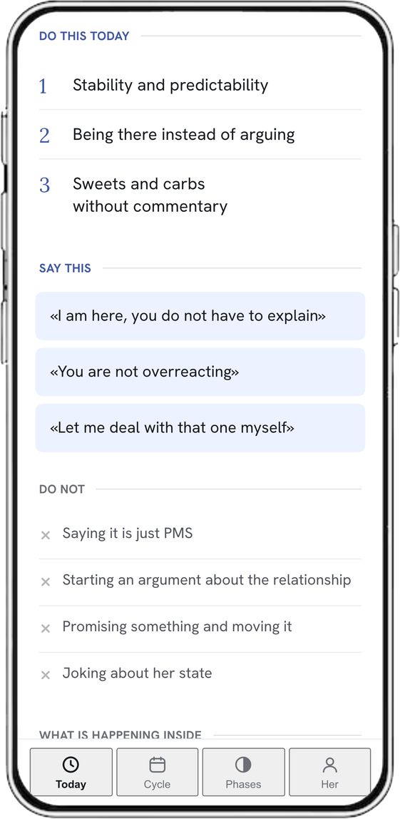 Today screen: actions and phrases for today